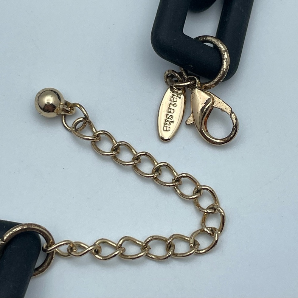 Chunky Natasha Black & Gold Link Choker Necklace 18” + 3” Extender - Picture 2 of 8
